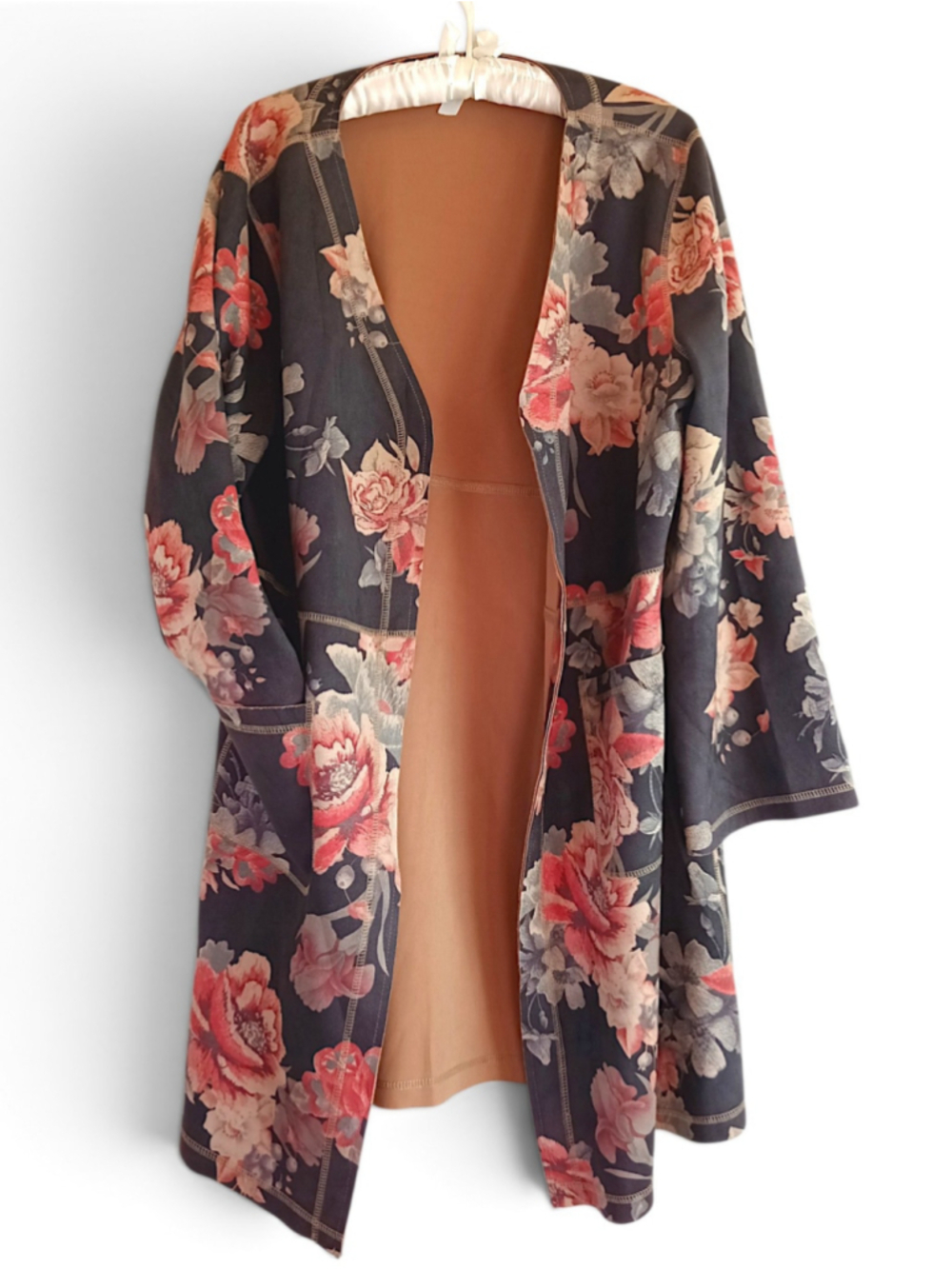 Anthropologie Solitaire Floral Long Faux Suede Duster Jacket Romantic Stretch 1X